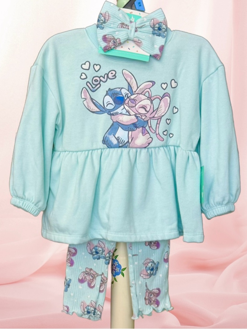 NWT Disney Baby Lilo & Stitch Angel Hug Love Fleece 3pc Set w/Bow 24m NEW w/Tags